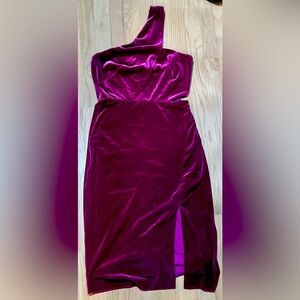 Aidan Maddox Purple Velvet Velour Cut Out One Shoulder Dress 4